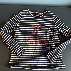 Boden “Dog Person” Knit Navy and White Striped Long Sleeve Tee
